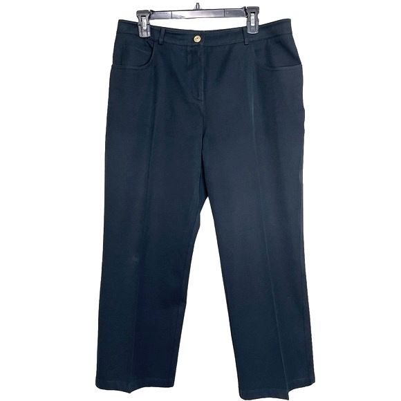 St John Sport Straight Black Crop Jeans Pants Metal Tag Logo 5 Pockets Size 12 - Picture 1 of 14